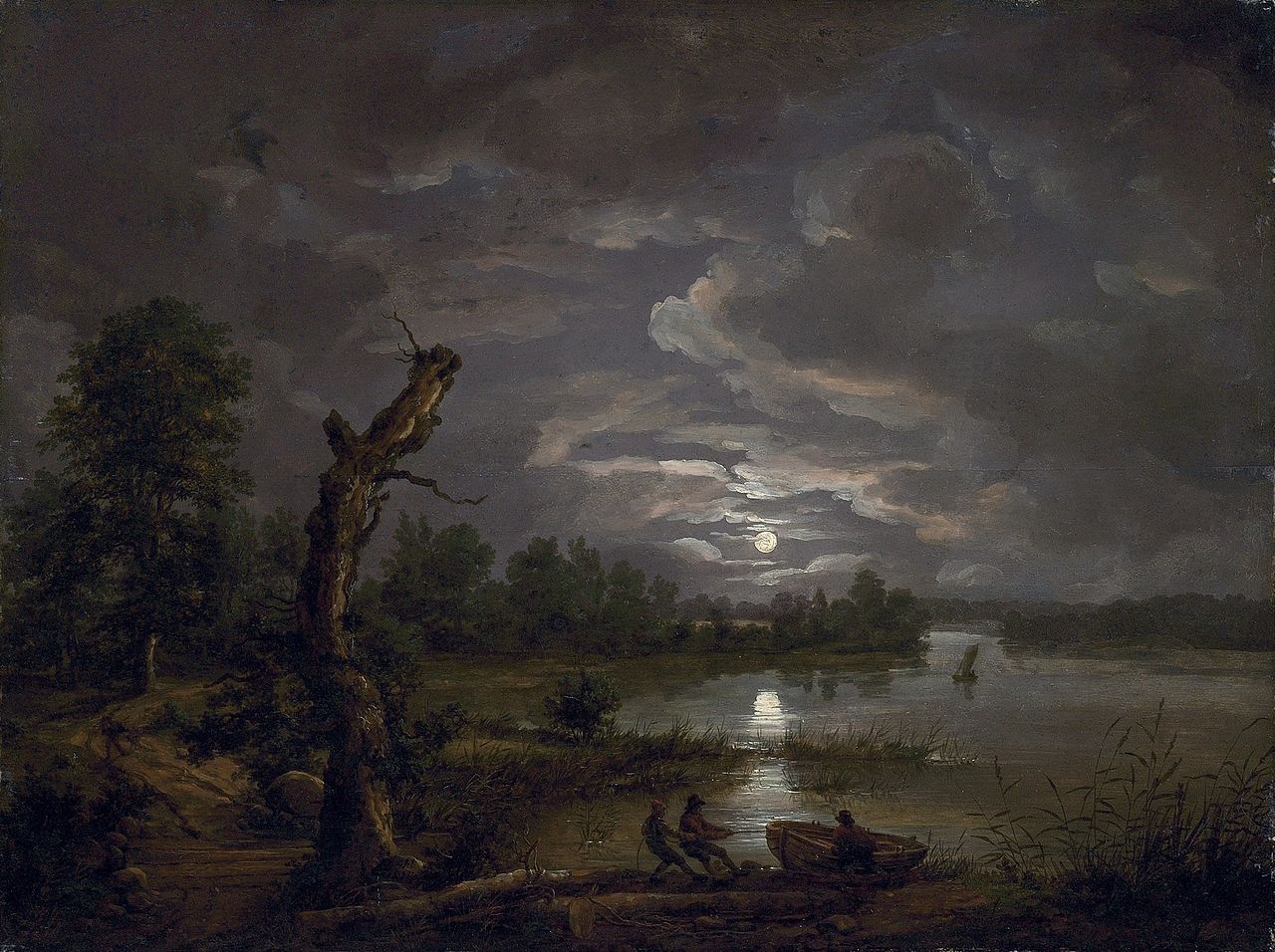 Lake Esrom by  Moonlight, vintage artwork by Johan Christian Claussen Dahl, A3 (16x12") Poster Print