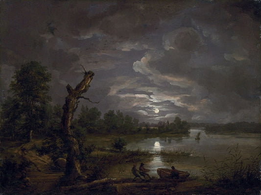 Lake Esrom by  Moonlight, vintage artwork by Johan Christian Claussen Dahl, A3 (16x12") Poster Print