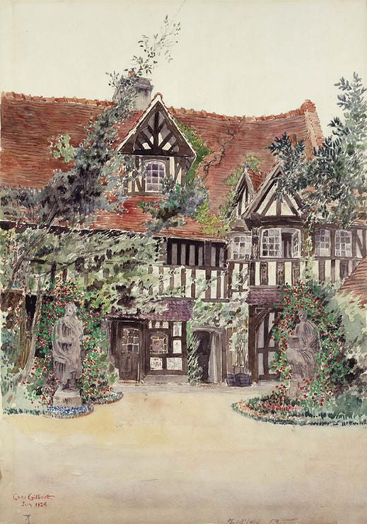 The Smaller Courtyard, Hotel Guilleaume le Conquerant, Dives, France, vintage artwork by Cass Gilbert, 12x8" (A4) Poster