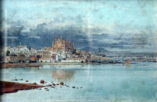 View of Mallorca, vintage artwork by Pedro Rodriguez de la Torre, 12x8" (A4) Poster
