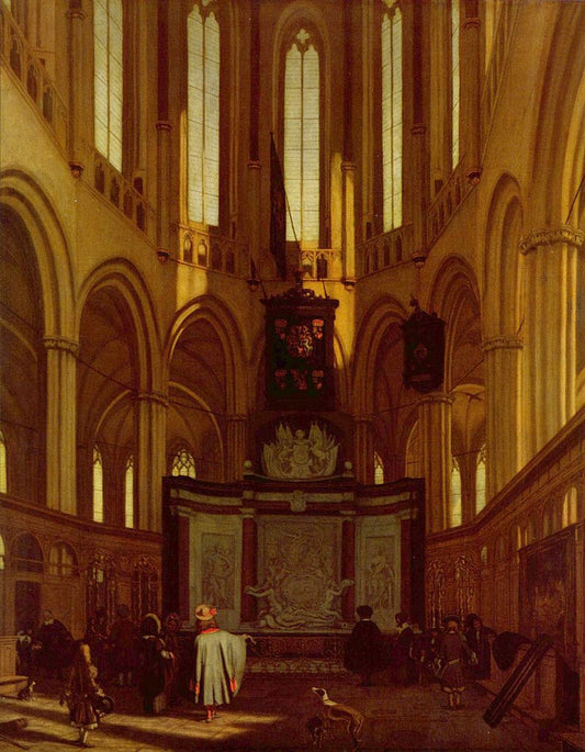 The choir of the Nieuwe Kerk in Amsterdam with the tomb of Michiel de Ruijter, vintage artwork by Emanuel de Witte, 12x8" (A4) Poster