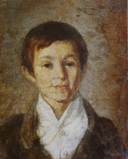 Portrait of K. Milyukov in His Childhood, vintage artwork by Grigory Soroka, 12x8" (A4) Poster