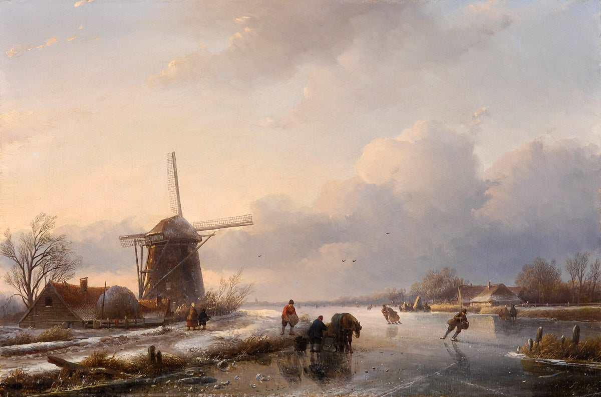 Winter River Landscape, vintage artwork by Jan Jacob Spohler, A3 (16x12") Poster Print