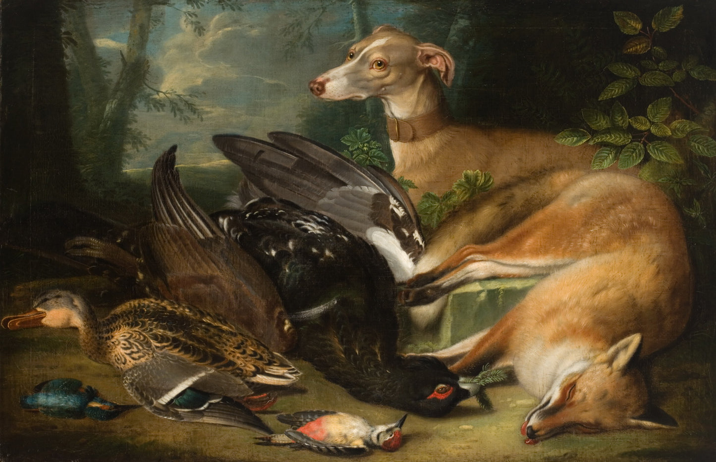 Greyhound with Prey, vintage artwork by Jakob Samuel Beck, 12x8" (A4) Poster