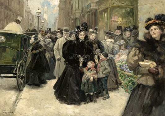 Christmas On Fifth Avenue, vintage artwork by Alice Barber Stephens, 12x8" (A4) Poster