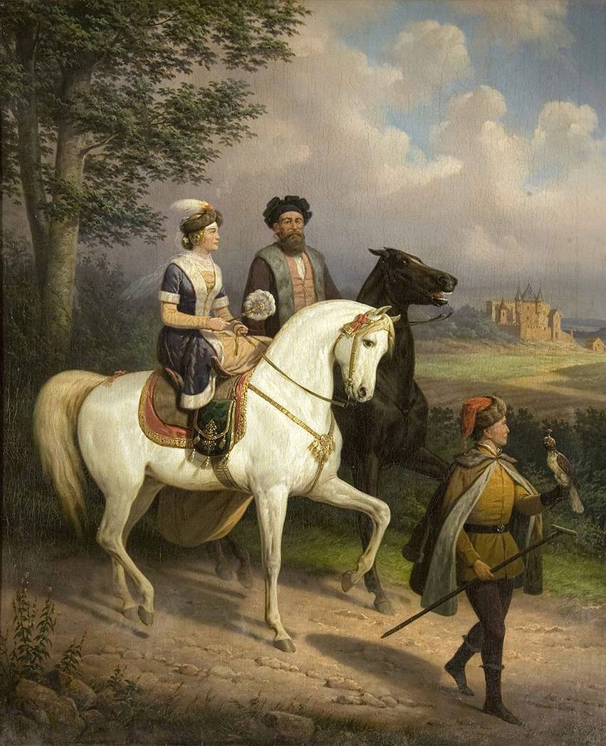 Falcon hunting, vintage artwork by Petr Sukhodolsky, 12x8" (A4) Poster
