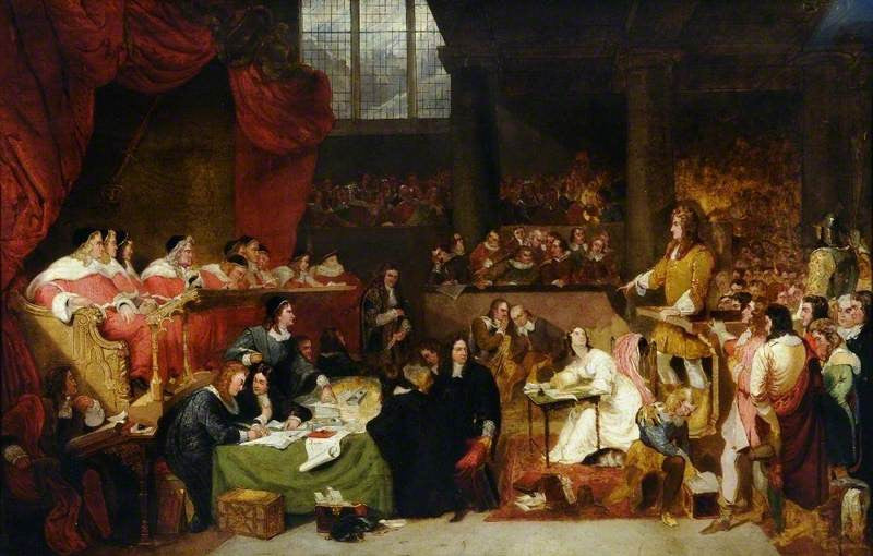 The Trial of William Lord Russell in 1683, vintage artwork by George Hayter, 12x8" (A4) Poster