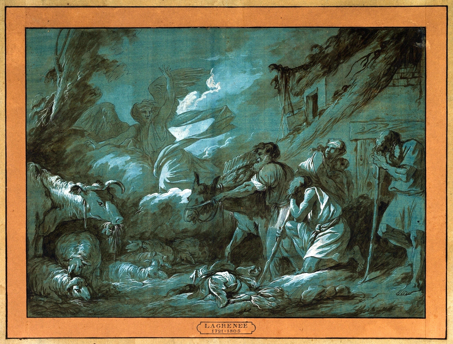 Annunciation to the Shepherds, vintage artwork by Jean-Jacques Lagrenee, 12x8" (A4) Poster