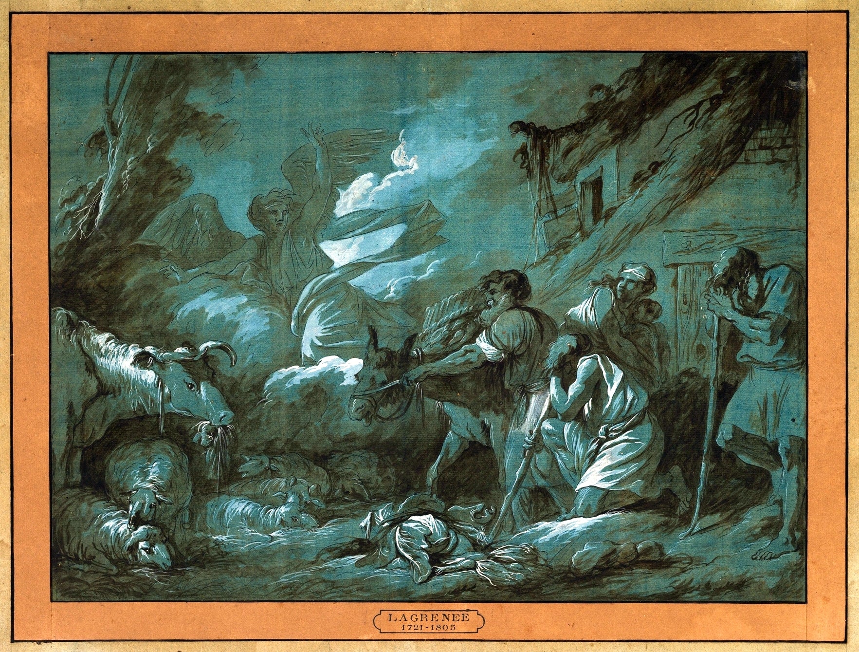 Annunciation to the Shepherds, vintage artwork by Jean-Jacques Lagrenee, 12x8" (A4) Poster