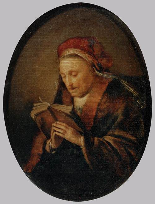 Old Woman Praying, vintage artwork by Gerrit Dou, 12x8