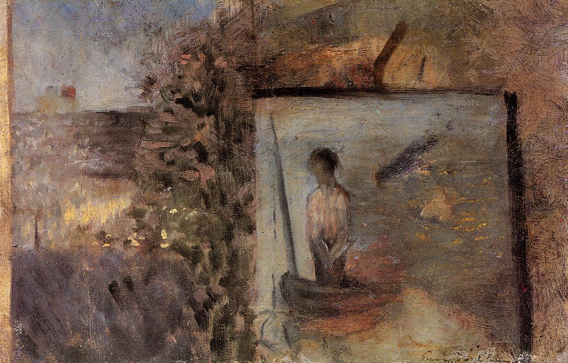 Landscape with Copy after 'Le Pauvre Pecheur', vintage artwork by Georges Seurat, 12x8" (A4) Poster