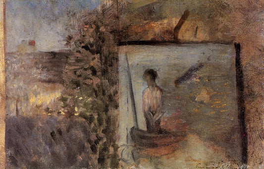 Landscape with Copy after 'Le Pauvre Pecheur', vintage artwork by Georges Seurat, 12x8" (A4) Poster