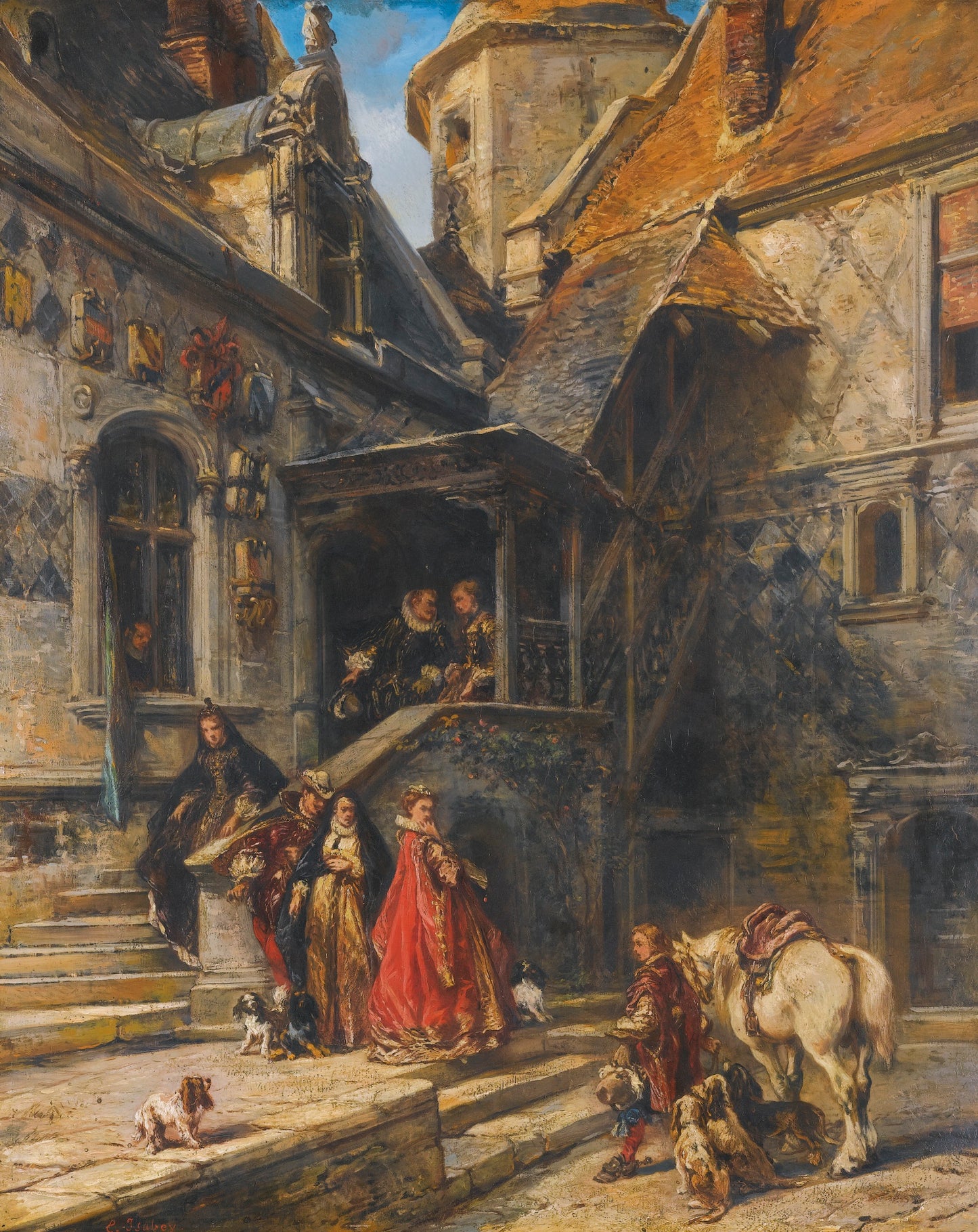 The Messenger in the Castle's Court, vintage artwork by Eugène Isabey, A3 (16x12") Poster Print