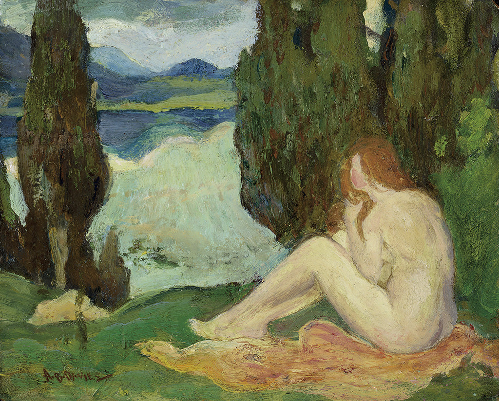 Landscape with a Seated Female Nude by Arthur B. Davies,A3(16x12")Poster