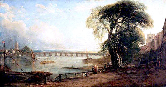 Chelsea Old Bridge, London, vintage artwork by Peter de Wint, 12x8" (A4) Poster