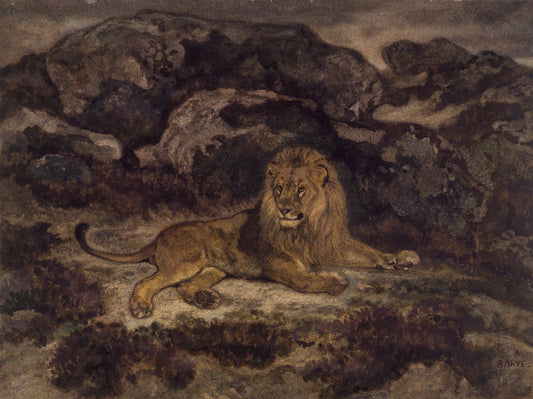 The Reclining Lion, vintage artwork by Antoine-Louis Barye, A3 (16x12") Poster Print