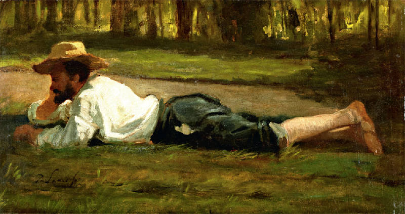 Man Lying on the Grass, vintage artwork by Philip Lodewijk Jacob Frederik Sadee, 12x8" (A4) Poster