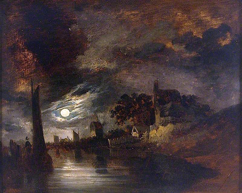 Moonlight on the River at Norwich, vintage artwork by John Berney Crome, A3 (16x12") Poster Print