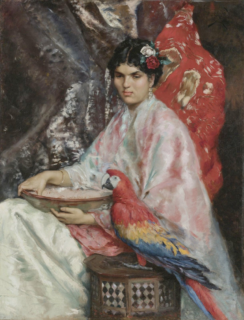 Lady with a Parrot by Julius LeBlanc Stewart,A3(16x12")Poster