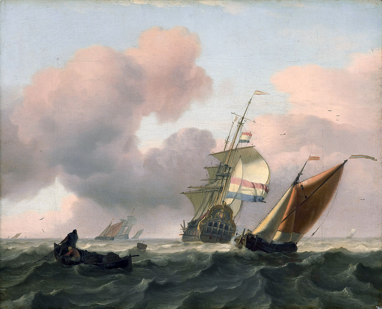 Rough sea with ships, vintage artwork by Ludolf Backhuysen, 12x8" (A4) Poster