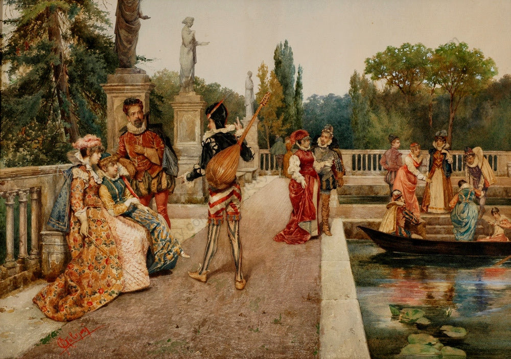 Courtiers in park by Pietro Gabrini,A3(16x12")Poster