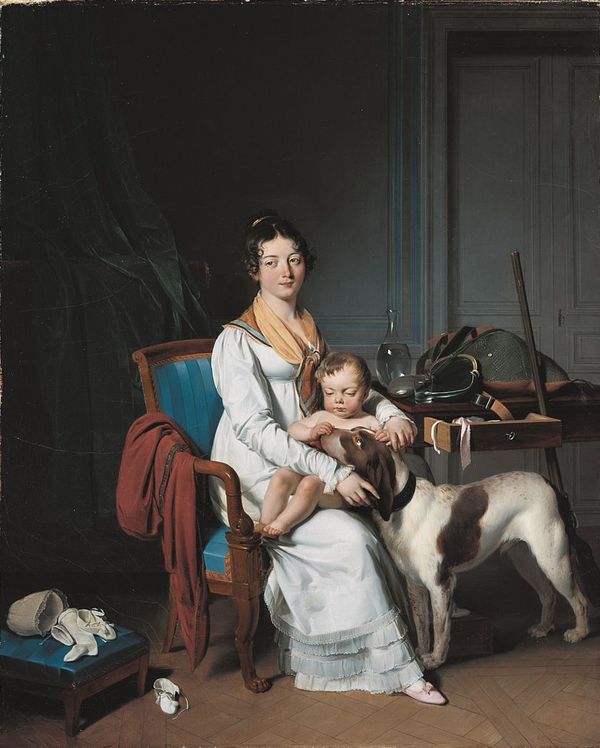 Interior with Mother and Child, vintage artwork by Louis-Leopold Boilly, 12x8" (A4) Poster