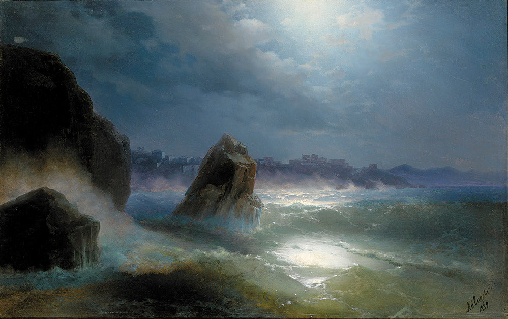 Approaching the City at Night, vintage artwork by Ivan Constantinovich Aivazovsky, A3 (16x12") Poster Print