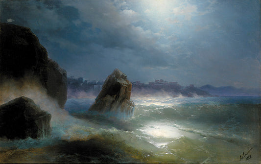 Approaching the City at Night, vintage artwork by Ivan Constantinovich Aivazovsky, A3 (16x12") Poster Print
