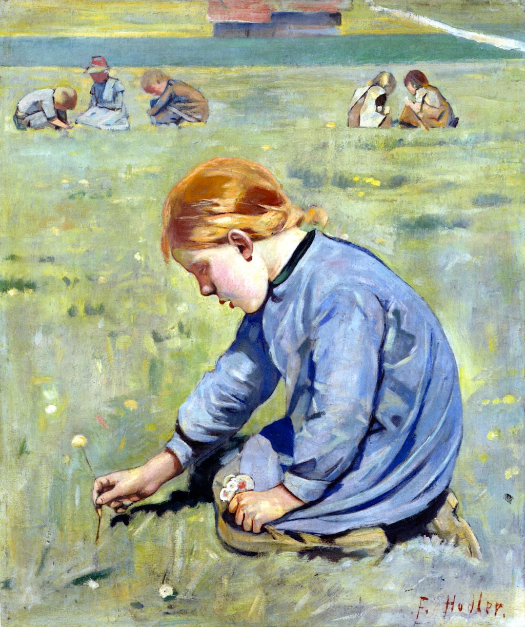 LIttle Girl Picking Flowers, vintage artwork by Ferdinand Hodler, 12x8" (A4) Poster