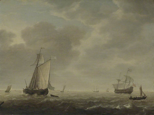 A Dutch Man-of-War and Various Vessels in a Breeze, vintage artwork by Simon de Vlieger, 12x8" (A4) Poster