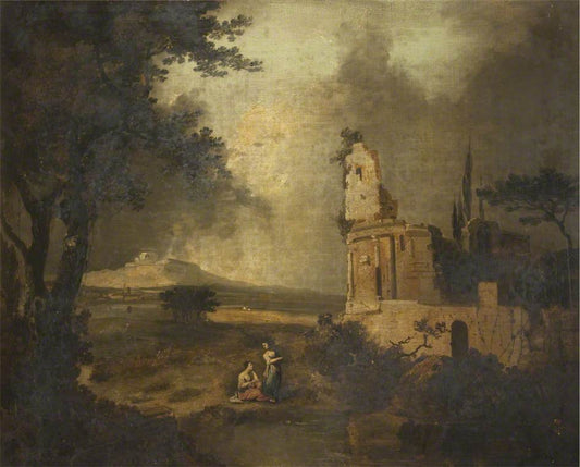 Figures Conversing in the Foreground; In the Distance, Bethlehem, vintage artwork by Attributed to Claude Lorrain, 12x8" (A4) Poster