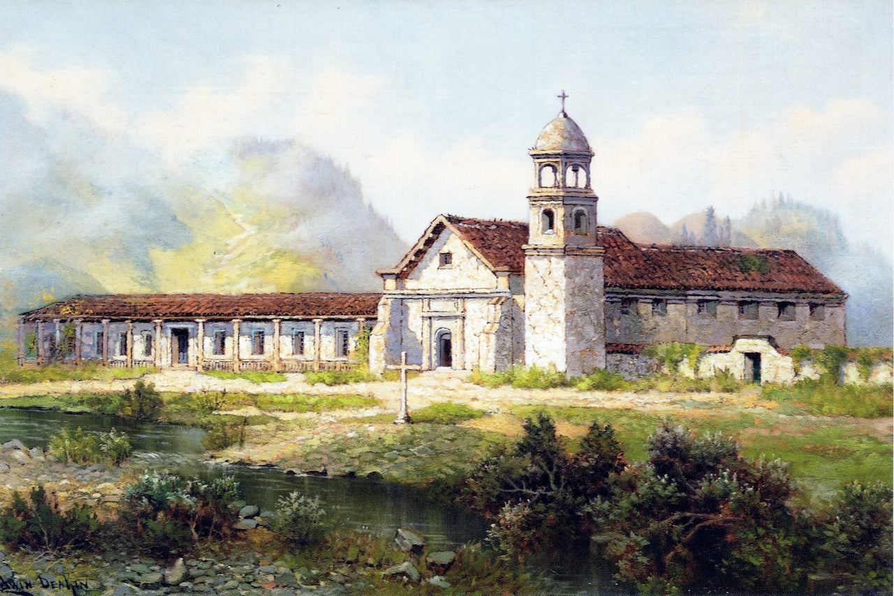Mission Santa Cruz, vintage artwork by Edwin Deakin, 12x8" (A4) Poster