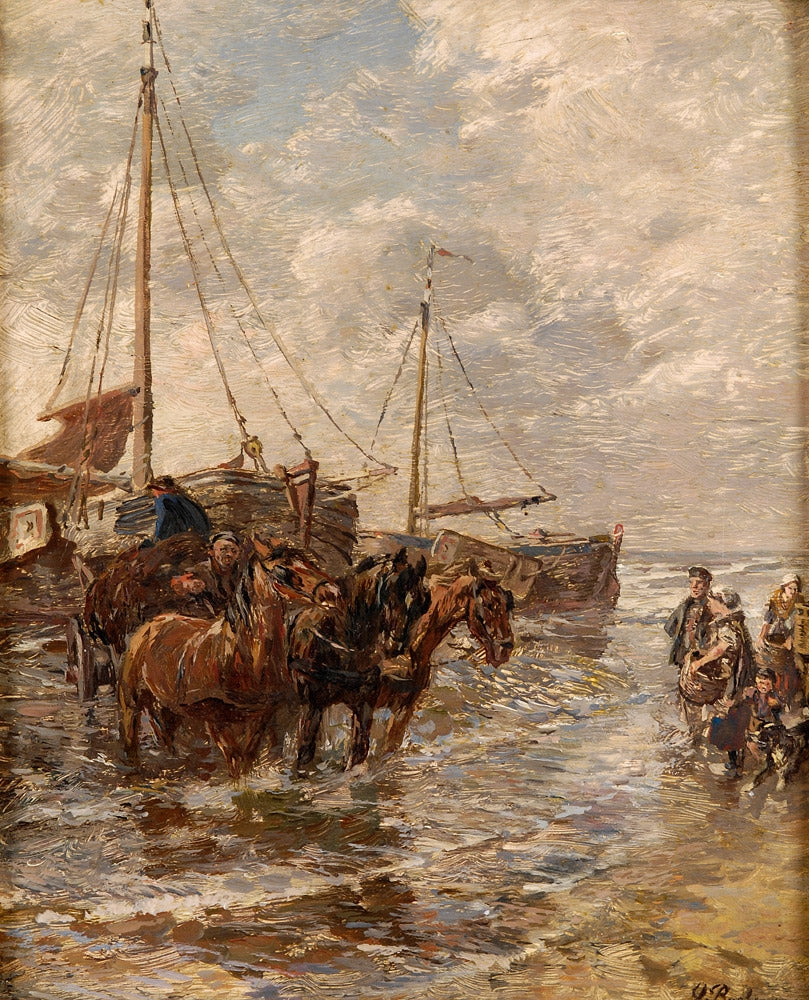 Landing of fishing boats, vintage artwork by Gregor von Bochmann, 12x8" (A4) Poster