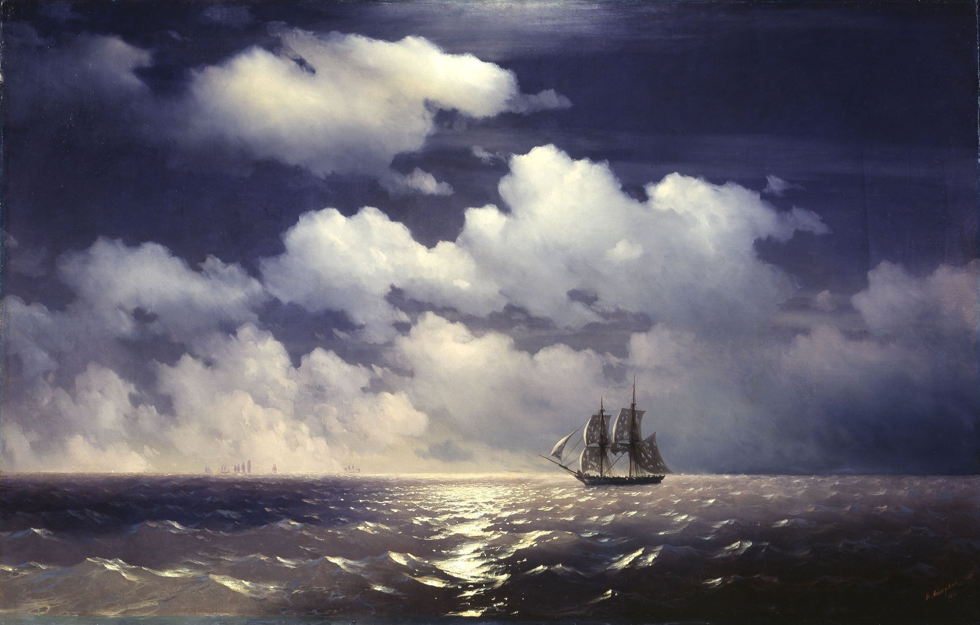 Brig Mercury After the Defeat of Two Turkish Battleship, vintage artwork by Ivan Constantinovich Aivazovsky, A3 (16x12") Poster Print