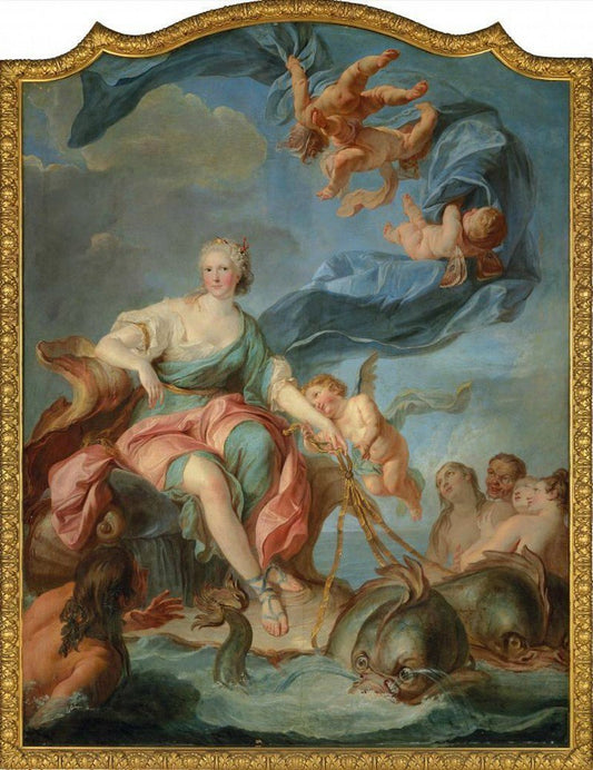 Portrait of a Lady as Amphitrite, vintage artwork by Noël-Nicolas Coypel III, 12x8" (A4) Poster