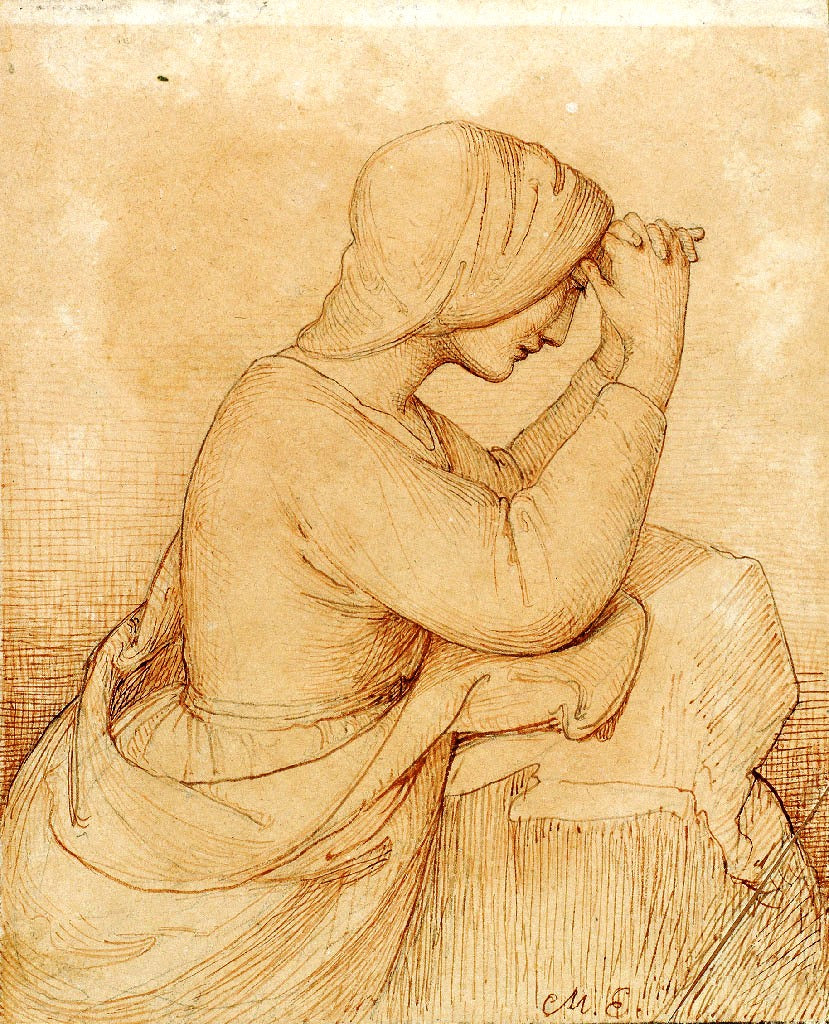 Kneeling girl praying, vintage artwork by Marie Ellenrieder, 12x8" (A4) Poster