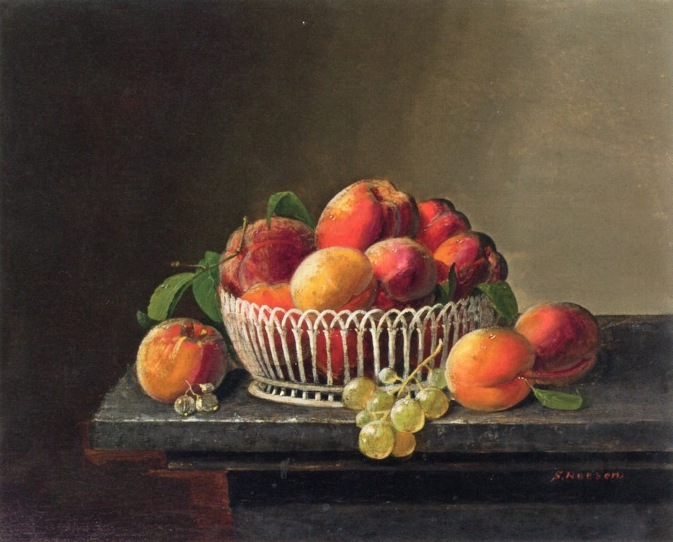 Peaches and Grapes in a Basket, vintage artwork by Severin Roesen, A3 (16x12") Poster Print
