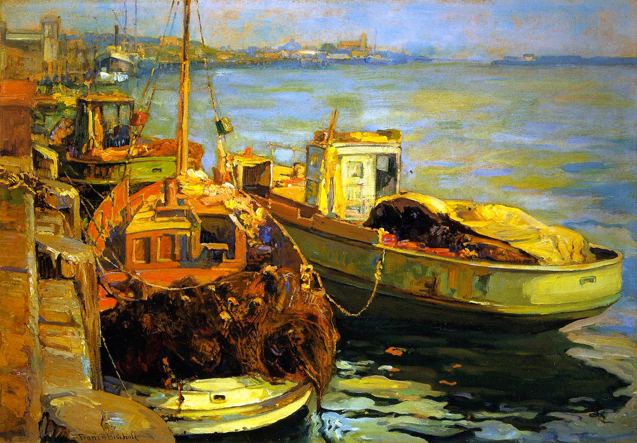 San Pedro Fishing Boats, vintage artwork by Franz Bischoff, 12x8" (A4) Poster