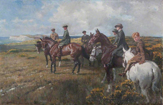 The Seely Family on Horseback, on a Moor, vintage artwork by Gilbert Joseph Holiday, 12x8" (A4) Poster
