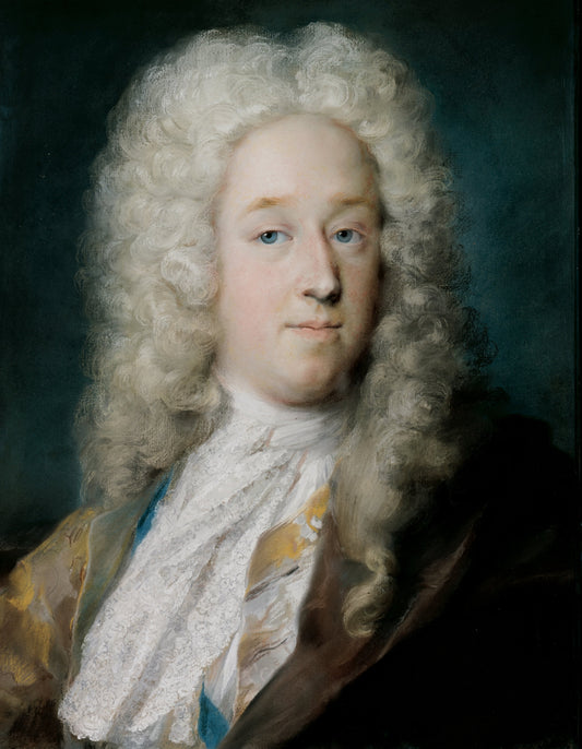 A Gentleman in a Gold Patterned Coat and Violet-Brown Cape, vintage artwork by Rosalba Carriera, 12x8" (A4) Poster