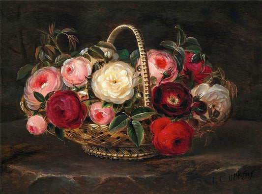 Roses in a Basket, vintage artwork by Johan Laurentz (J.L.) Jensen, A3 (16x12") Poster Print