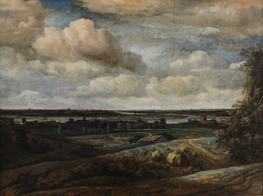 Panoramic Landscape with a River, vintage artwork by Philips Koninck, 12x8" (A4) Poster