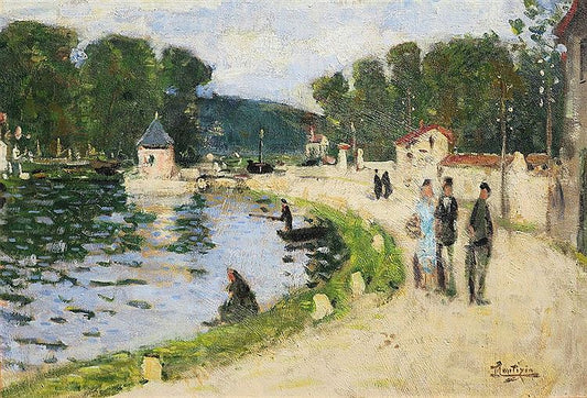 Fishing on the Canal, vintage artwork by Pierre-Eugène Montezin, 12x8" (A4) Poster