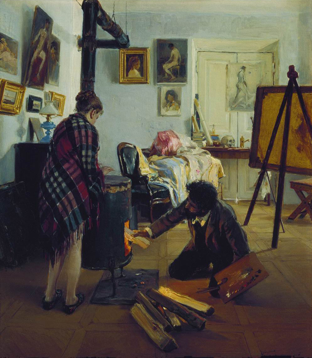 In the Artist's Studio, vintage artwork by Illarion Pryanishnikov, 12x8" (A4) Poster