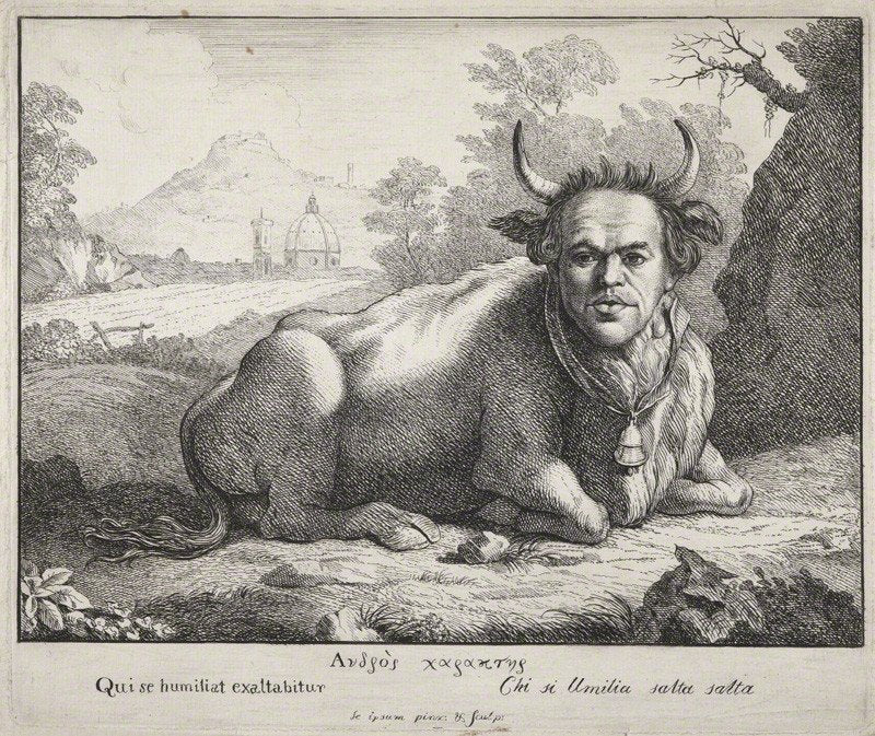Thomas Patch as a Bull, vintage artwork by Thomas Patch, 12x8" (A4) Poster