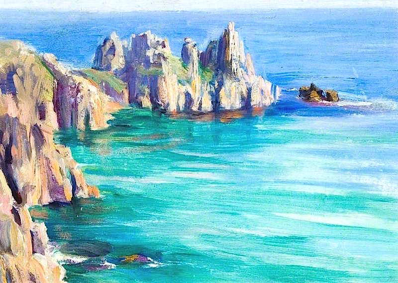 Rocky Promontory, Cornwall by Frances Ewan,16x12(A3) Poster