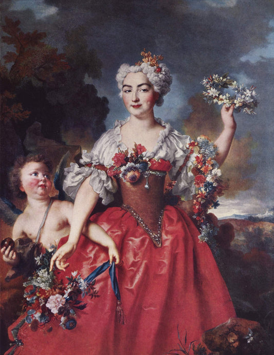 Portrait of Marquise de Gueydan as Flora, vintage artwork by Nicolas de Largillière, 12x8" (A4) Poster
