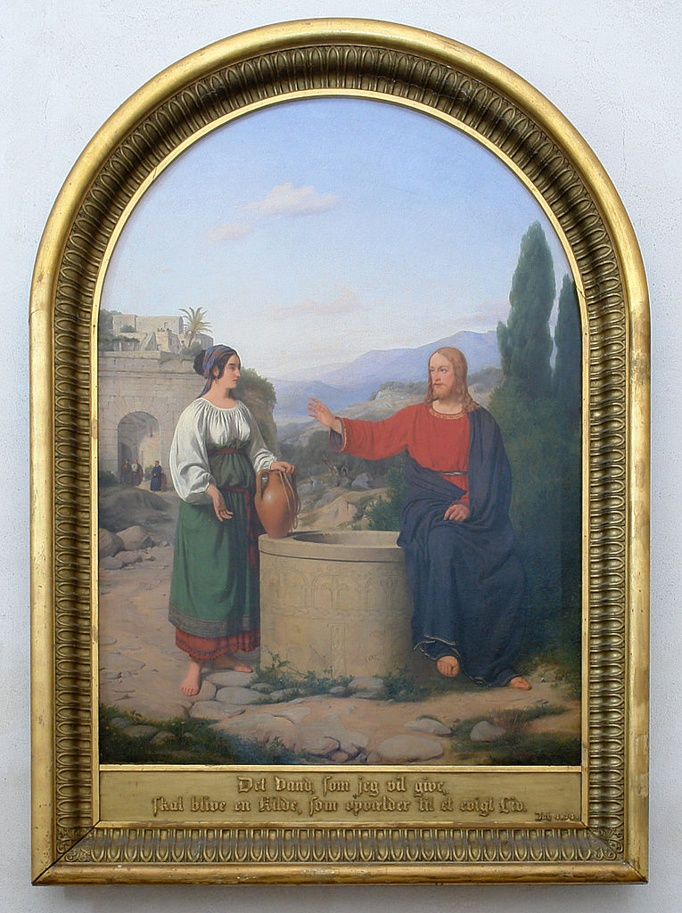 Christ and the Samaritan Woman at the Well, vintage artwork by Jorgen Roed, A3 (16x12") Poster Print