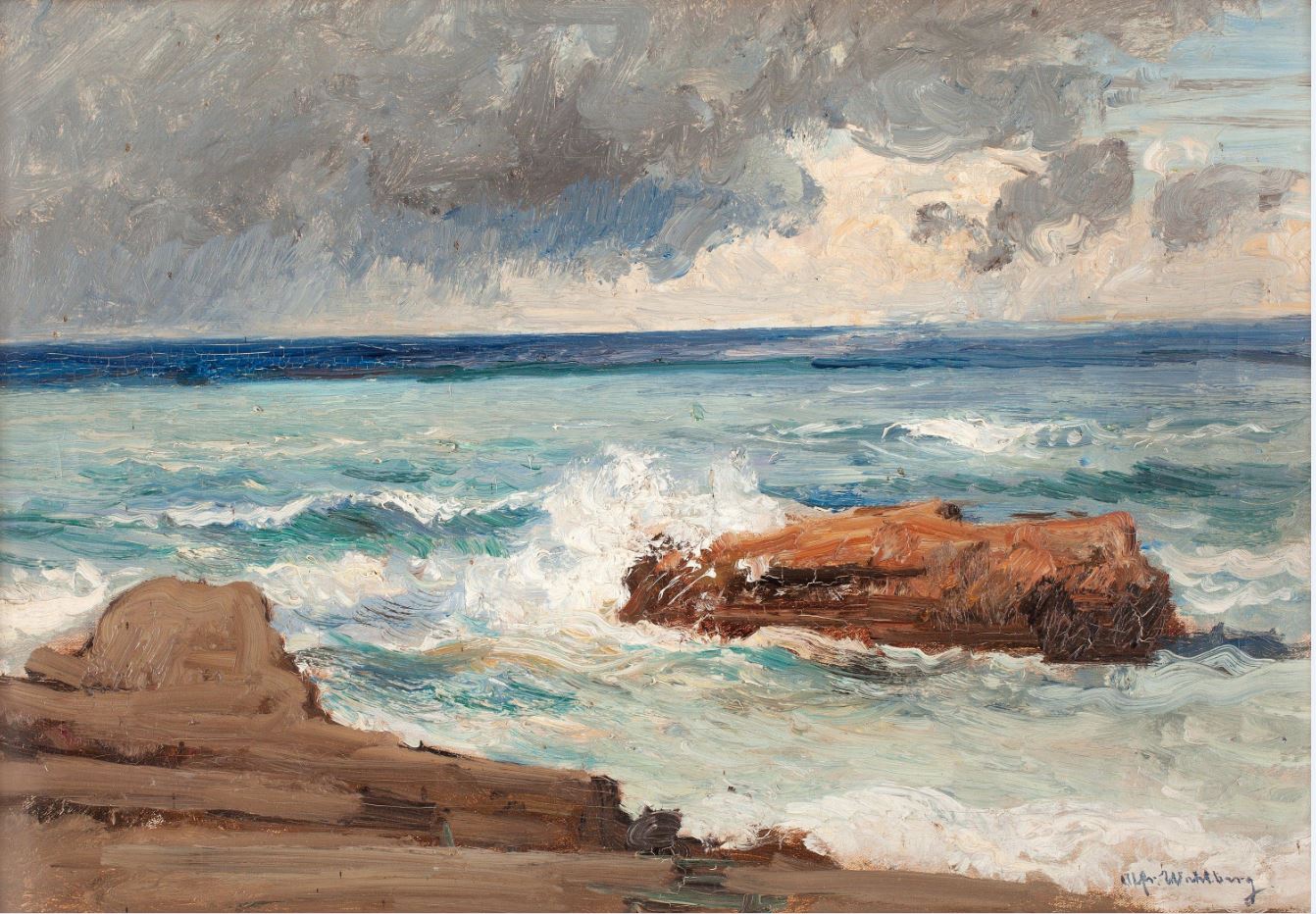 Biarritz, vintage artwork by Alfred Wahlberg, 12x8" (A4) Poster