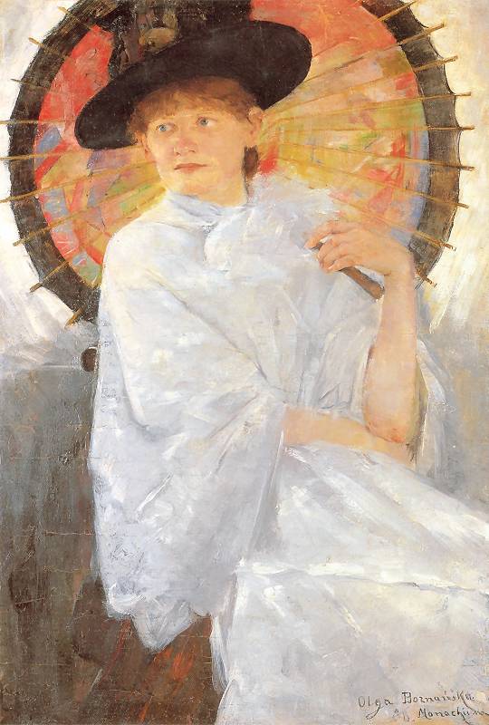 Portrait of a Young Lady with a Red Parasol, vintage artwork by Olga Boznańska, 12x8" (A4) Poster